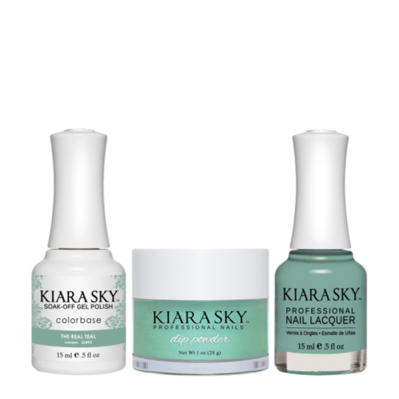 KIARA SKY 3in1 (Dipping Powder + Gel Polish + Nail Lacquer) - DGL 493, The-Real-Teal